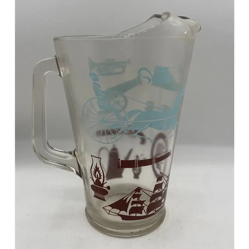 Vintage Anchor Hocking Colonial Heritage Design Ice Lip‎ Glass Pitcher